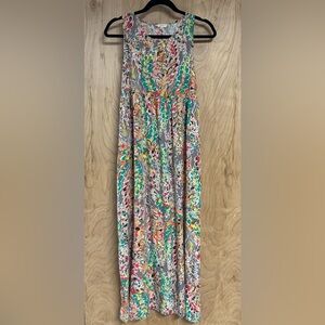 Ott Dress Womens Medium Maxi Gray Floral Print Sleeveless Pockets When In Rome